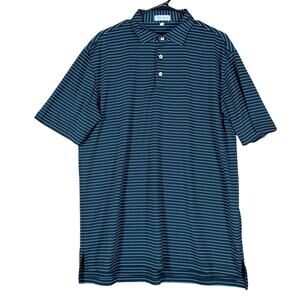 Peter Millar Men Shirt Black Blue Stripe Summer Crown Comfort Polo Stretch Large